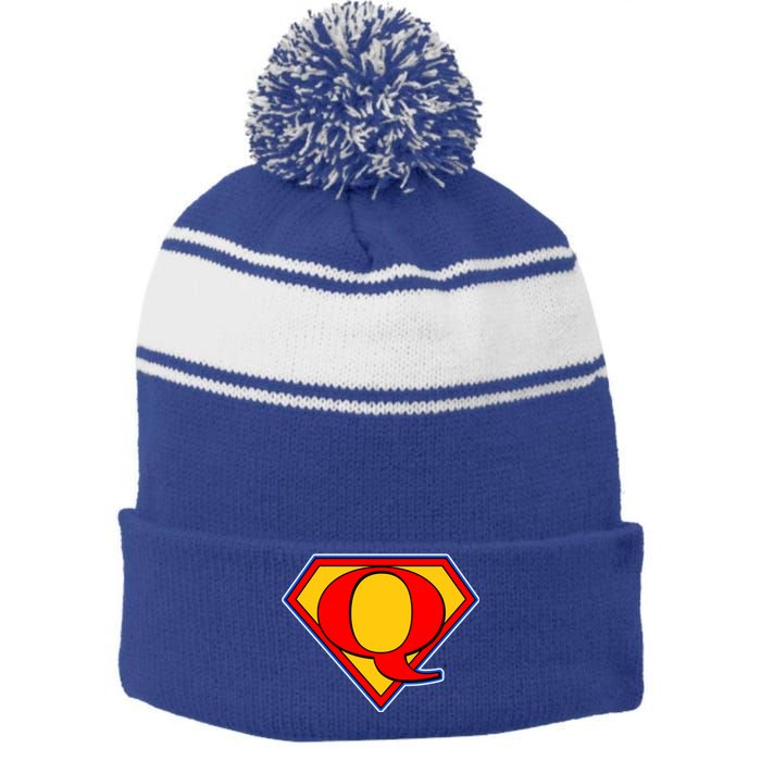 Super Qanon Logo Stripe Pom Pom Beanie