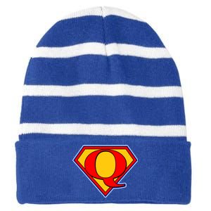 Super Qanon Logo Striped Beanie with Solid Band