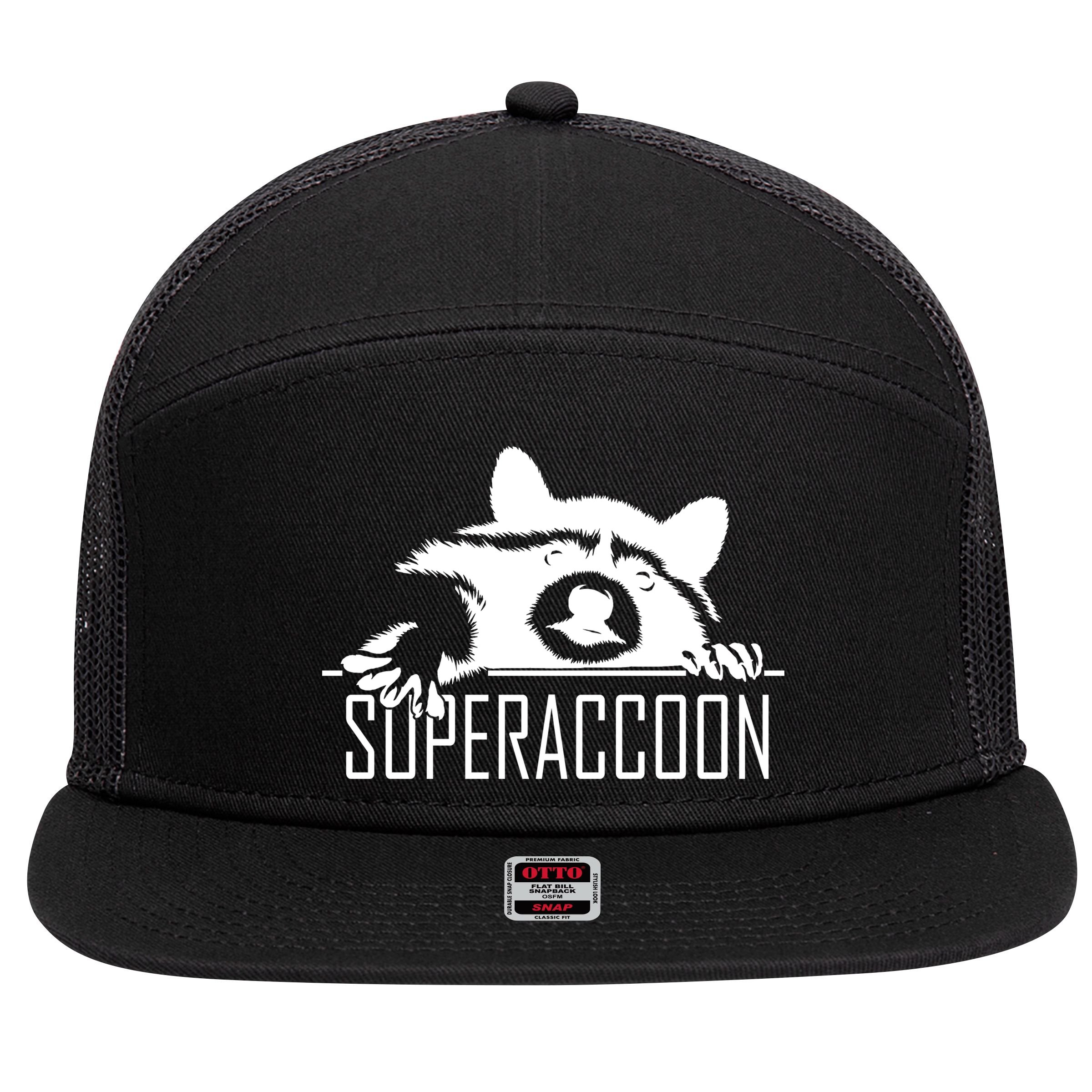 Super Raccoon Superraccon Trash Panda 7 Panel Mesh Trucker Snapback Hat