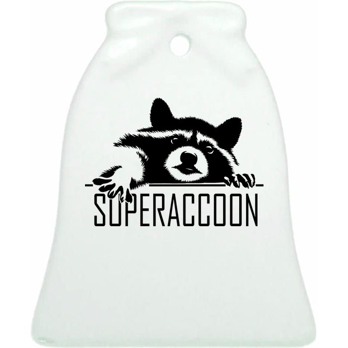 Super Raccoon Superraccon Trash Panda Ceramic Bell Ornament