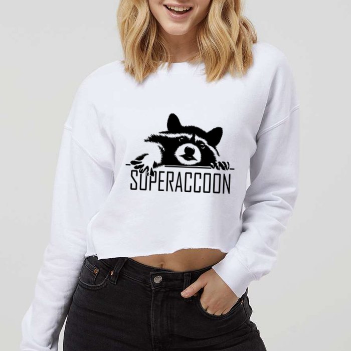 Super Raccoon Superraccon Trash Panda Cropped Pullover Crew