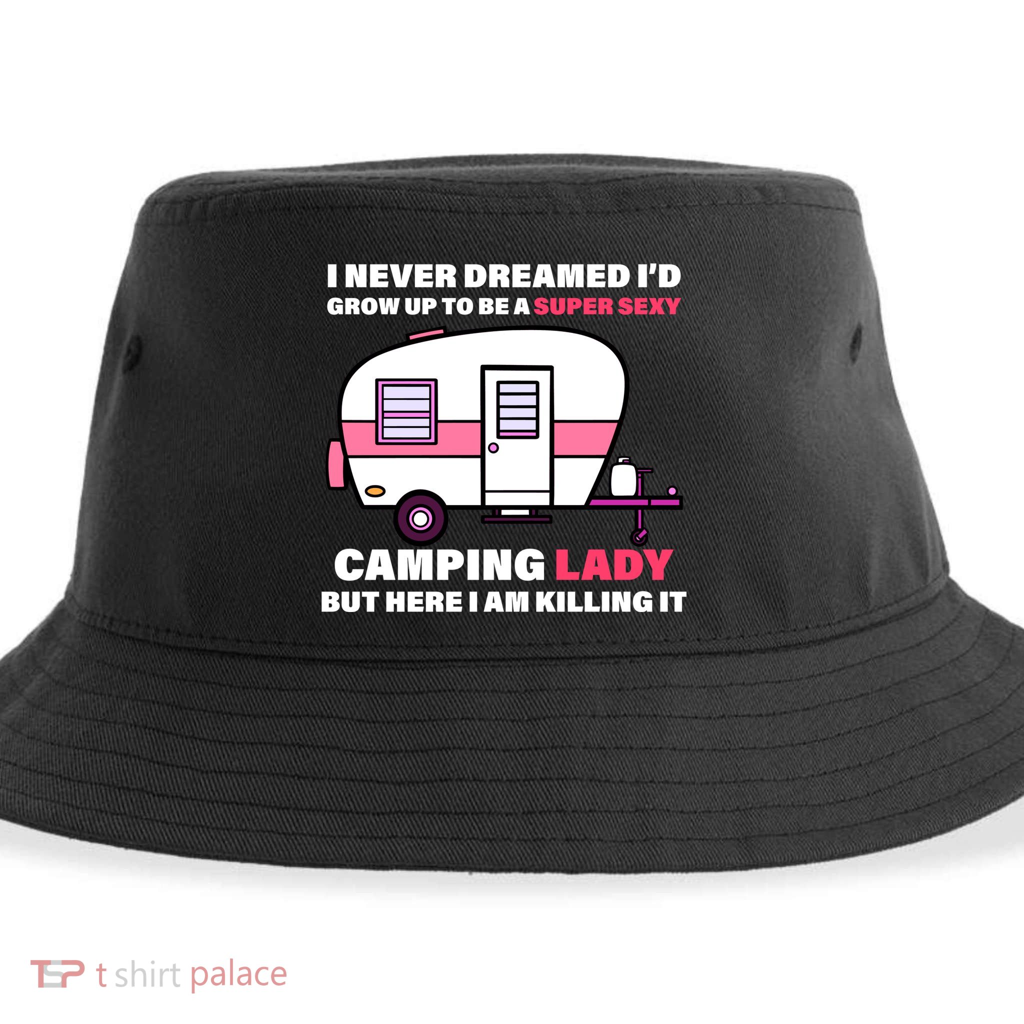 Super Sexy Camping Lady Killing It Sustainable Bucket Hat
