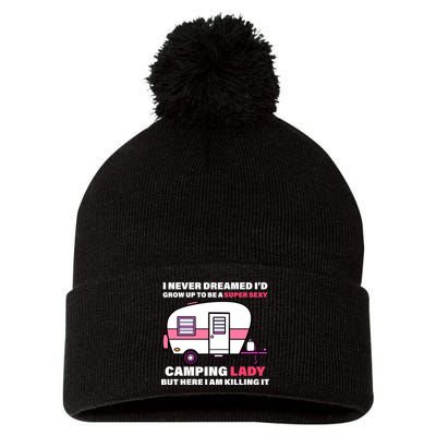 Super Sexy Camping Lady Killing It Pom Pom 12in Knit Beanie