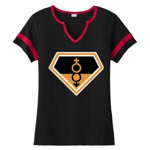 Super Straight Superhero Comic Logo Ladies Halftime Notch Neck Tee