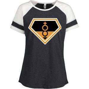 Super Straight Superhero Comic Logo Enza Ladies Jersey Colorblock Tee