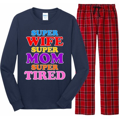 Super Wife Super Mom Super Tired Colorful Text Long Sleeve Pajama Set