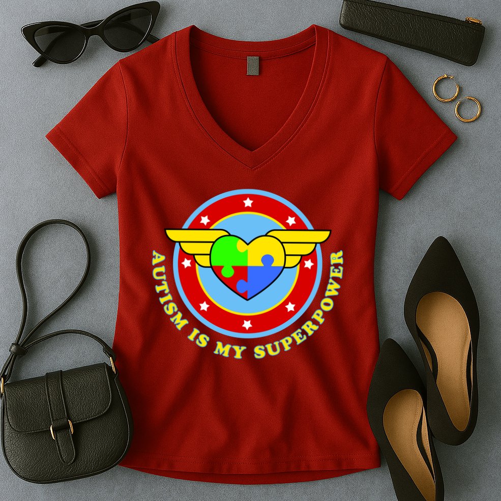 Super Woman Autism Is My Superpower Women's V-Neck T-Shirt