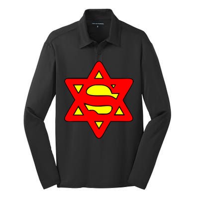 Superjew Super Jew Logo Silk Touch Performance Long Sleeve Polo