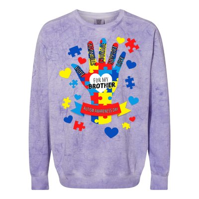 Support Autism Awareness Day For My Brother Colorblast Crewneck Sweatshirt