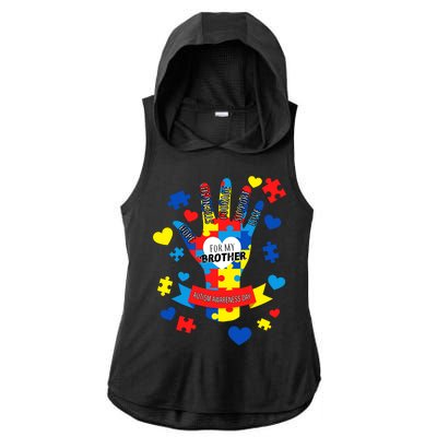 Support Autism Awareness Day For My Brother Ladies PosiCharge Tri-Blend Wicking Draft Hoodie Tank