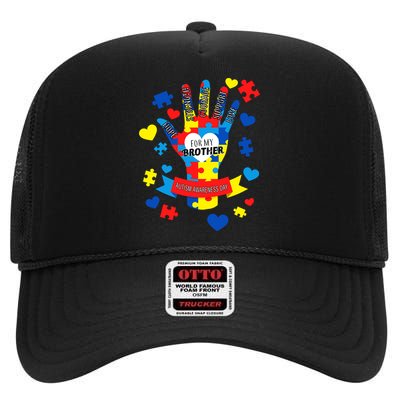 Support Autism Awareness Day For My Brother High Crown Mesh Back Trucker Hat