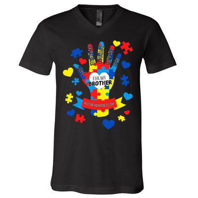 Support Autism Awareness Day For My Brother V-Neck T-Shirt