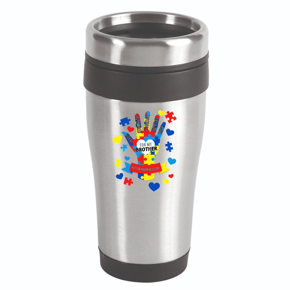 Support Autism Awareness Day For My Brother 16oz Travel Tumbler