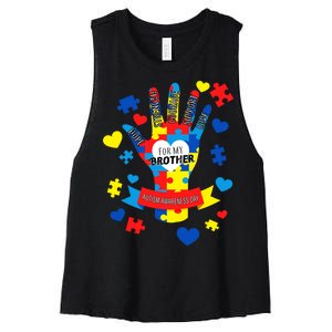 Support Autism Awareness Day For My Brother Women's Racerback Cropped Tank