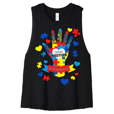 Support Autism Awareness Day For My Brother Women's Racerback Cropped Tank