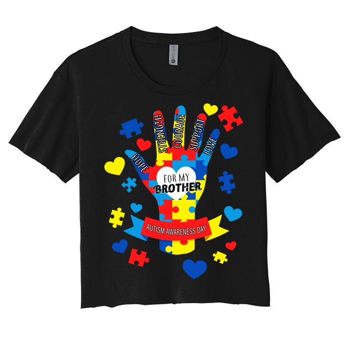 Support Autism Awareness Day For My Brother Women's Crop Top Tee