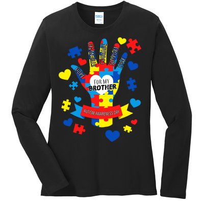 Support Autism Awareness Day For My Brother Ladies Long Sleeve Shirt