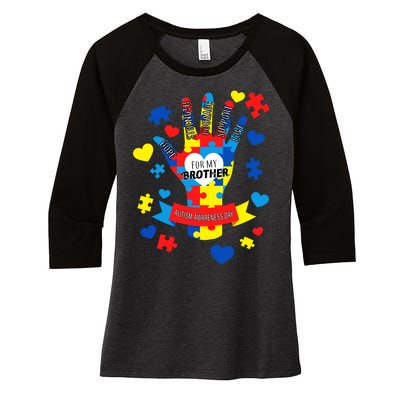 Support Autism Awareness Day For My Brother Women's Tri-Blend 3/4-Sleeve Raglan Shirt