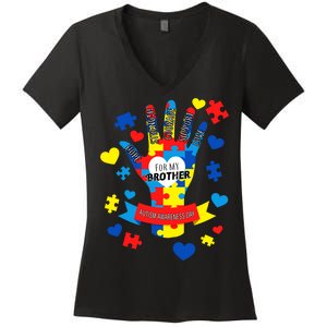 Support Autism Awareness Day For My Brother Women's V-Neck T-Shirt