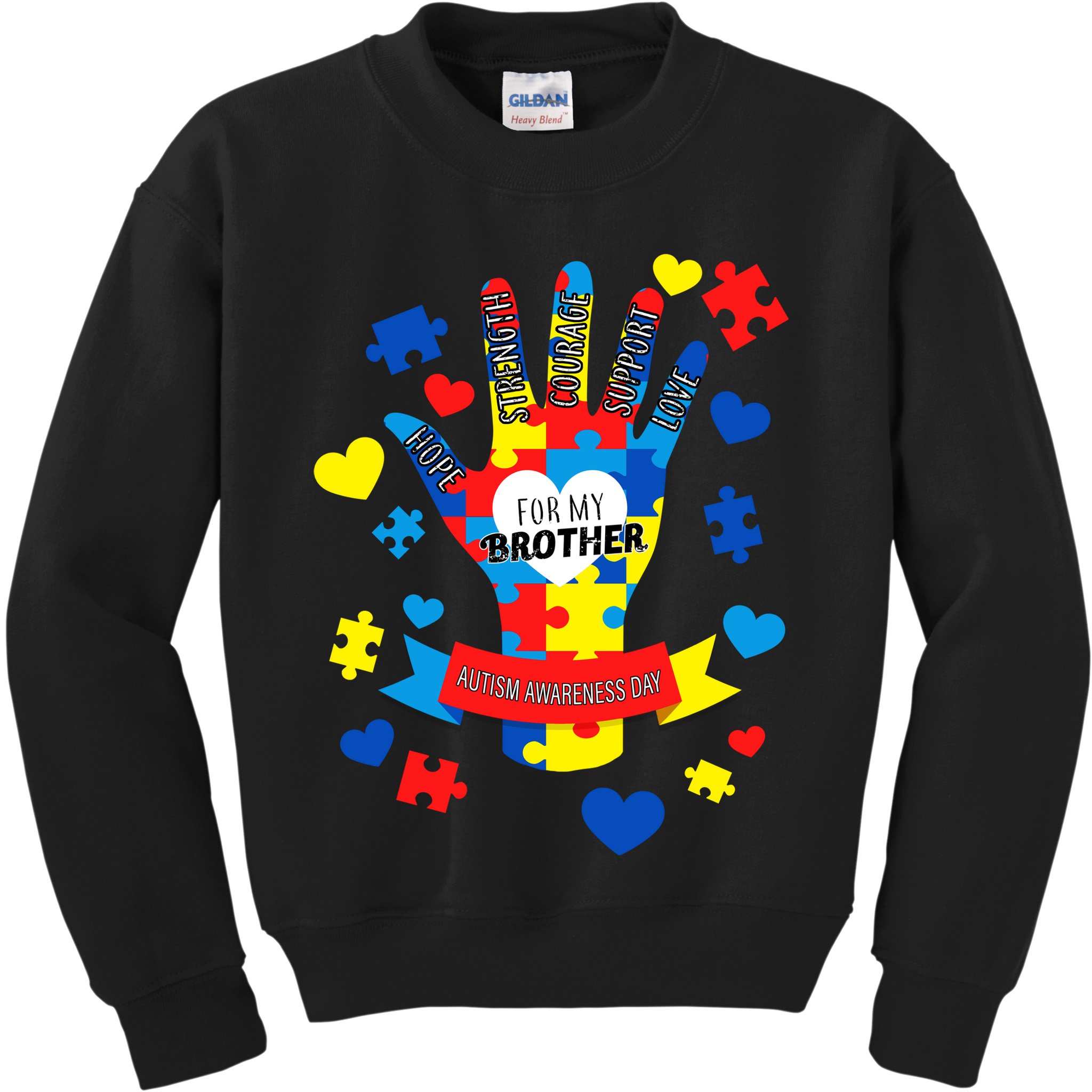 Support Autism Awareness Day For My Brother Kids Sweatshirt