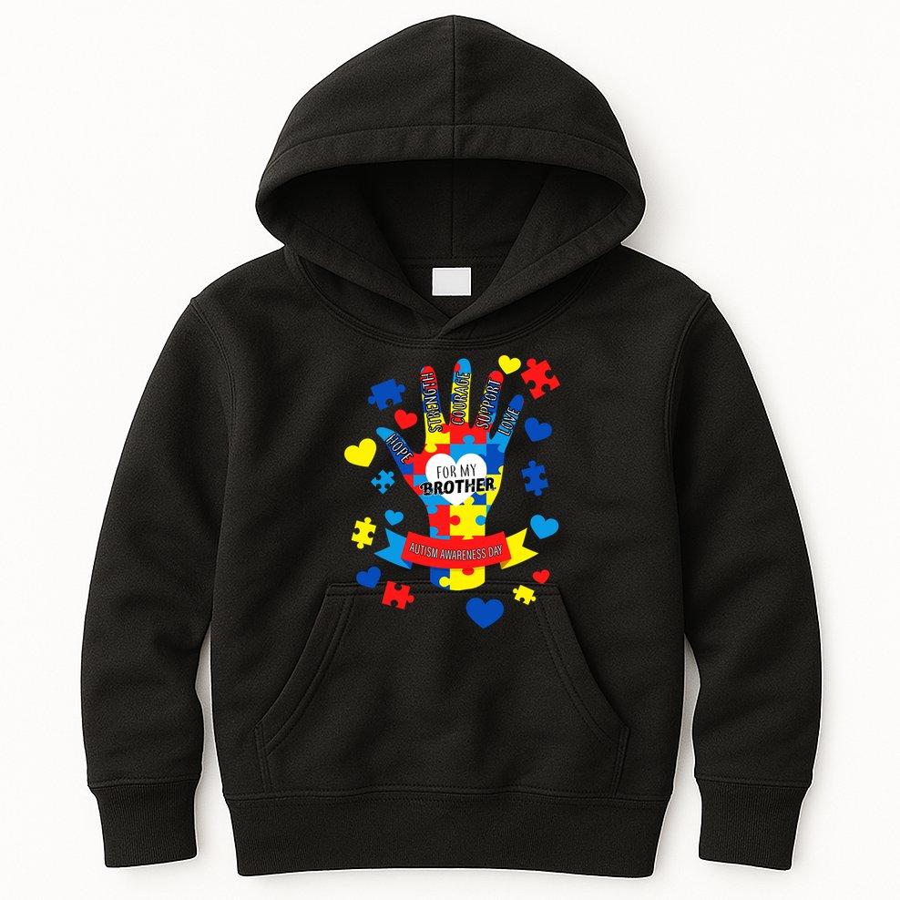 Support Autism Awareness Day For My Brother Kids Hoodie