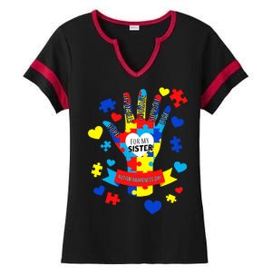 Support Autism Awareness Day For My Sister Ladies Halftime Notch Neck Tee