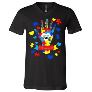 Support Autism Awareness Day For My Sister V-Neck T-Shirt