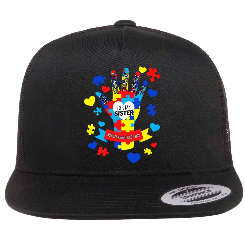 Support Autism Awareness Day For My Sister Flat Bill Trucker Hat