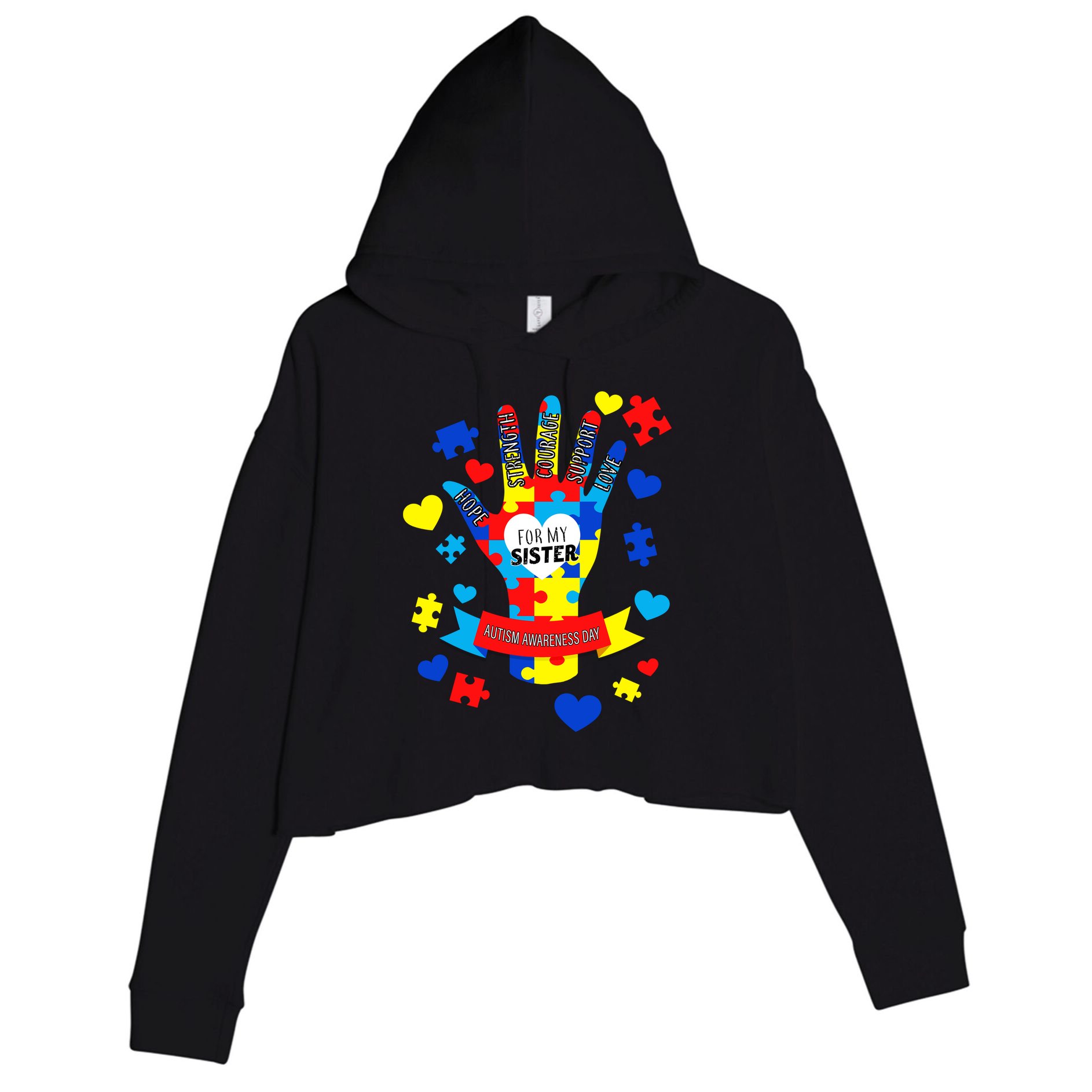 Support Autism Awareness Day For My Sister Crop Fleece Hoodie