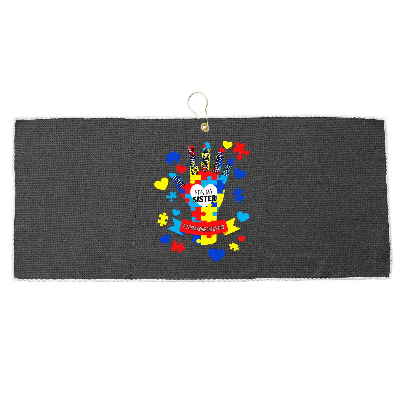 Support Autism Awareness Day For My Sister Large Microfiber Waffle Golf Towel