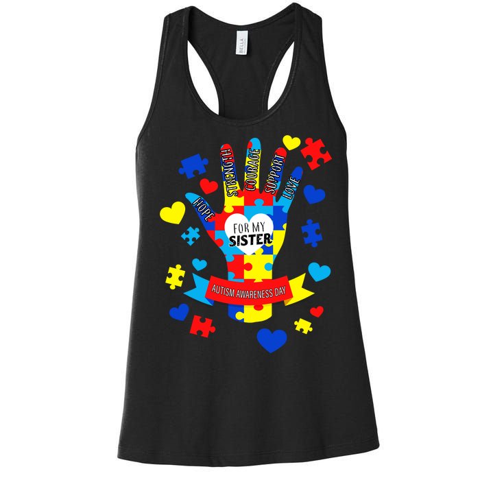 Support Autism Awareness Day For My Sister Women's Racerback Tank