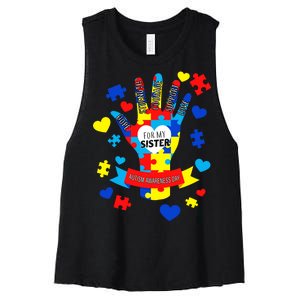 Support Autism Awareness Day For My Sister Women's Racerback Cropped Tank