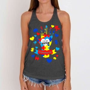 Support Autism Awareness Day For My Sister Women's Knotted Racerback Tank