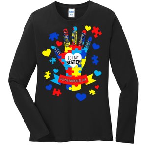 Support Autism Awareness Day For My Sister Ladies Long Sleeve Shirt