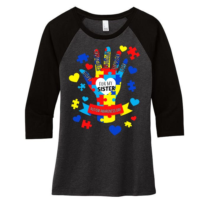 Support Autism Awareness Day For My Sister Women's Tri-Blend 3/4-Sleeve Raglan Shirt