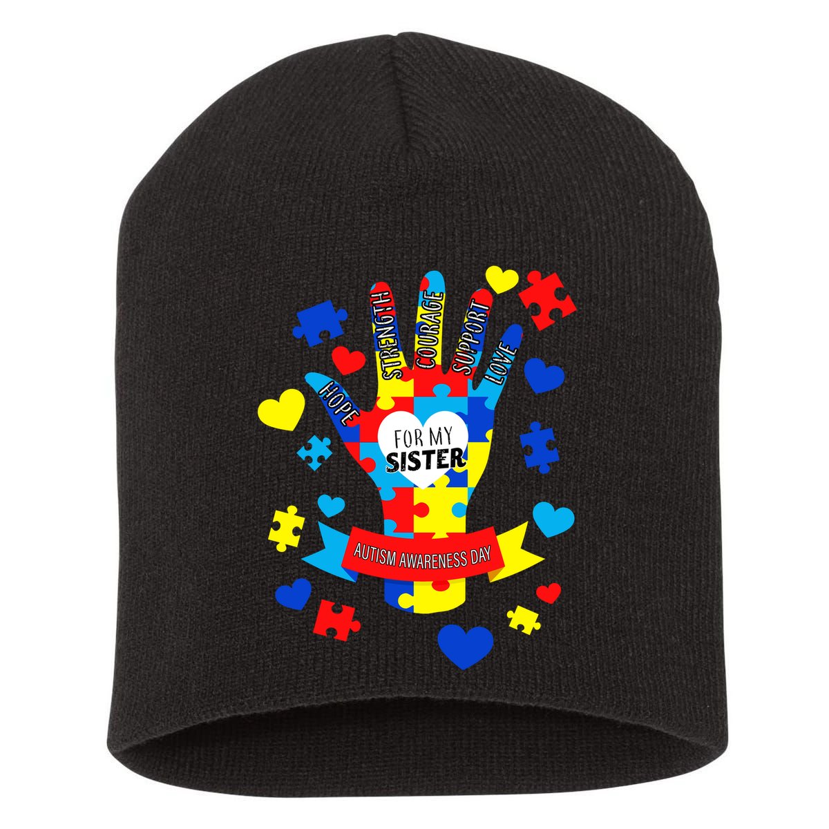 Support Autism Awareness Day For My Sister Short Acrylic Beanie