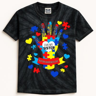 Support Autism Awareness Day For My Sister Kids Tie-Dye T-Shirt