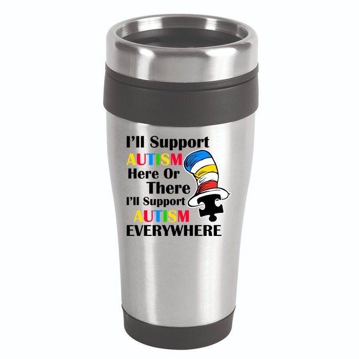 Support Autism Here Or There And Everywhere 16oz Travel Tumbler