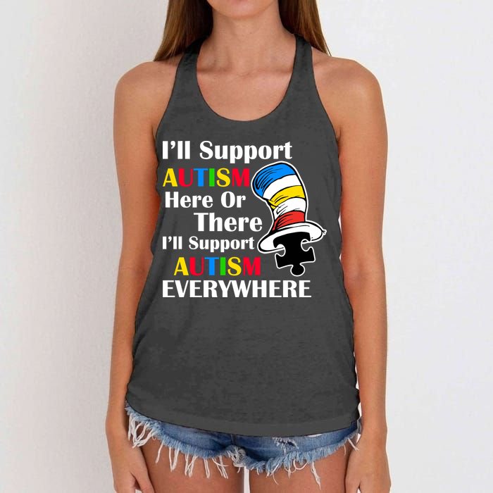 Support Autism Here Or There And Everywhere Women's Knotted Racerback Tank