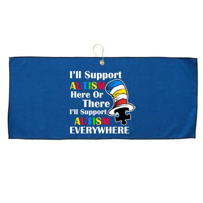Support Autism Here Or There And Everywhere Large Microfiber Waffle Golf Towel