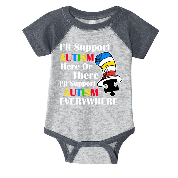 Support Autism Here Or There And Everywhere Infant Baby Jersey Bodysuit