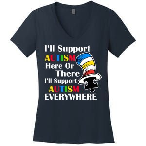 Support Autism Here Or There And Everywhere Women's V-Neck T-Shirt