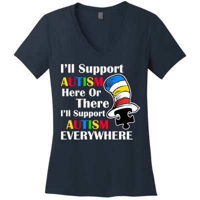Support Autism Here Or There And Everywhere Women's V-Neck T-Shirt
