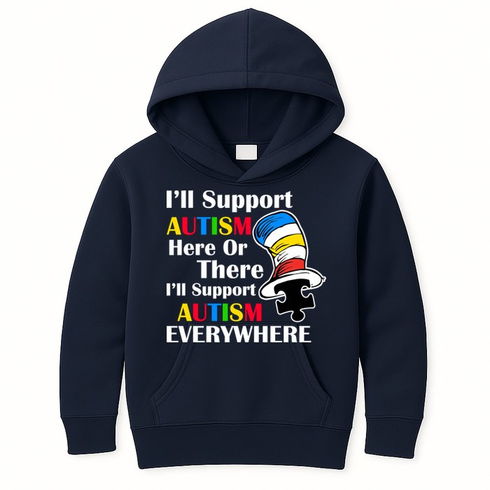 Support Autism Here Or There And Everywhere Kids Hoodie