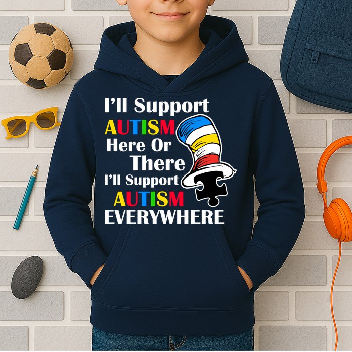 Support Autism Here Or There And Everywhere Kids Hoodie