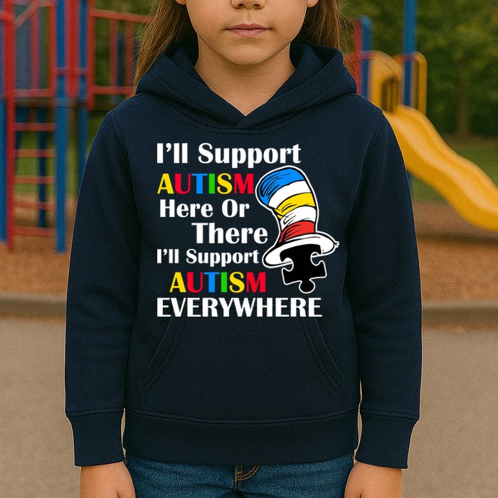 Support Autism Here Or There And Everywhere Kids Hoodie