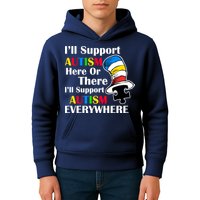 Support Autism Here Or There And Everywhere Kids Hoodie