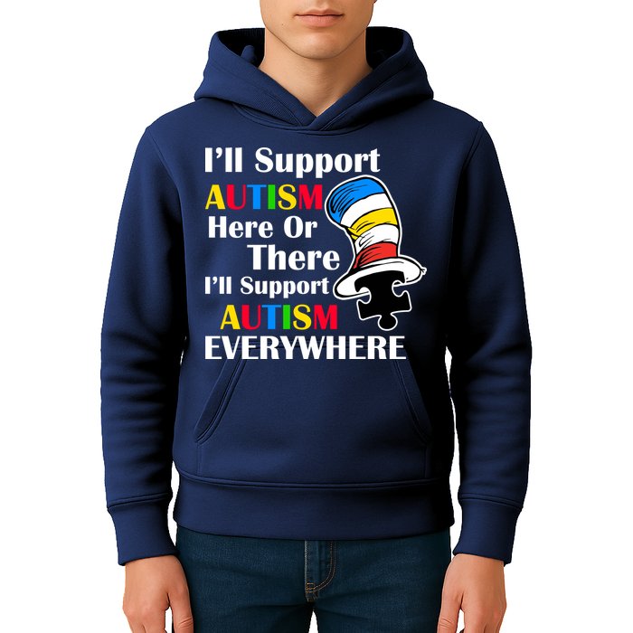 Support Autism Here Or There And Everywhere Kids Hoodie