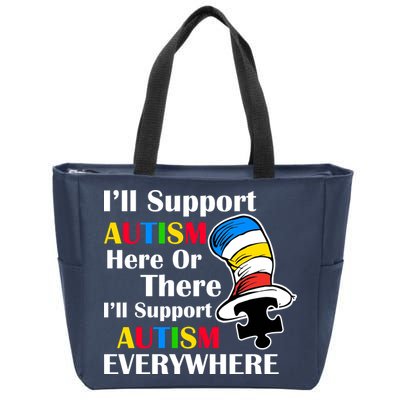 Support Autism Here Or There And Everywhere Zip Tote Bag