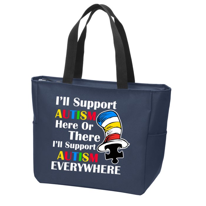 Support Autism Here Or There And Everywhere Zip Tote Bag